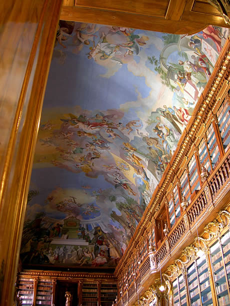 Beautiful fresco on the ceiling of an old prague library photo
