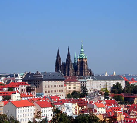 Prague castle and st vitus cathedral viewed from the petrin hill photo