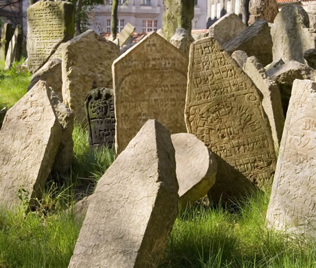 The old jewish cemetery in the old town in prague photo