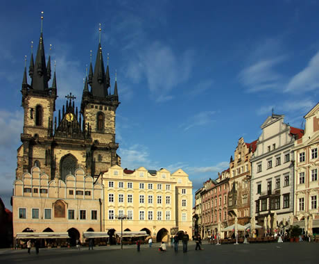 Tyn church and the old town square in prague photo